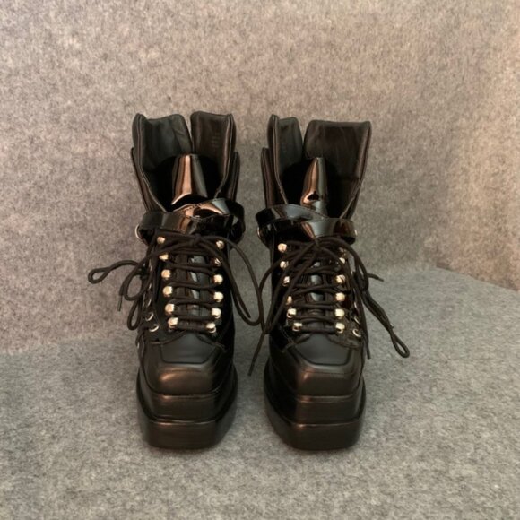 Jeffrey Campbell Delusion Double Stacked Platform Heel Lace Up Leather Boots - Picture 4 of 13